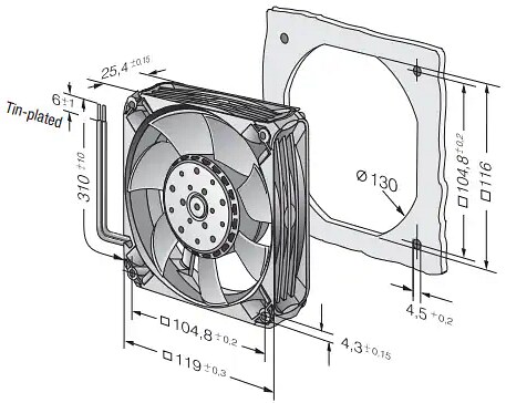 Mechanical Drawing - ebm-papst 4400FN High-Performance Fans