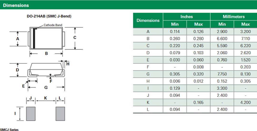 Mechanical Drawing - Littelfuse SMCJ TVS 1500W Diodes