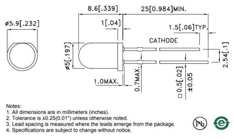 Kingbright WP7143 T-1 3/4 (5mm) Round Water Clear LEDs
