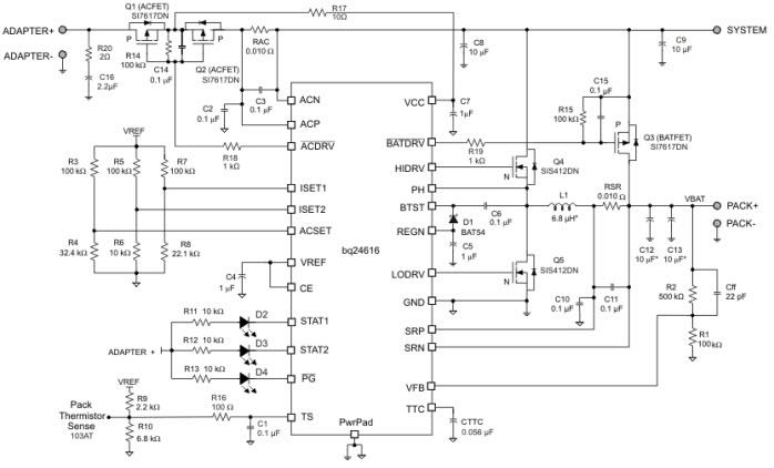 Application Circuit Diagram - Texas Instruments BQ24616 Battery Charge Controllers