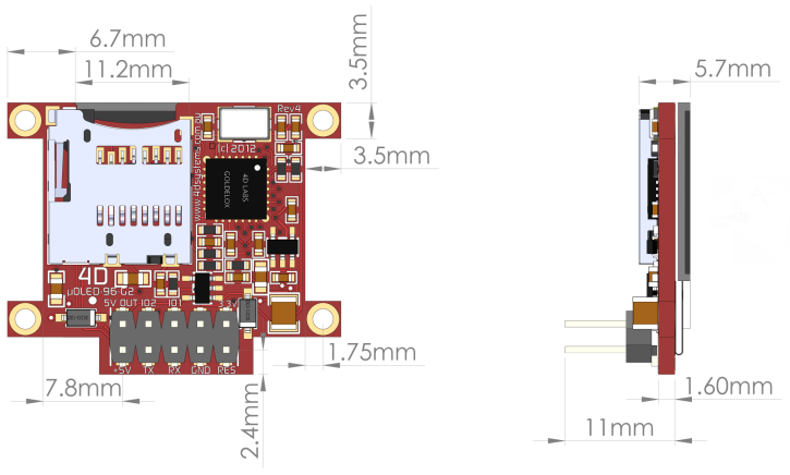 Mechanical Drawing - 4D Systems 4DGL-Platform Intelligent OLED Display Modules