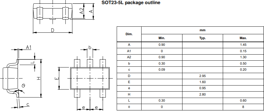 Mechanical Drawing - STMicroelectronics LDK130M SOT-23-5L Low Drop Voltage Regulators
