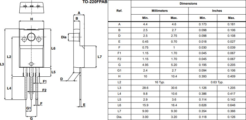 Mechanical Drawing - STMicroelectronics T-Series Logic Level Triacs