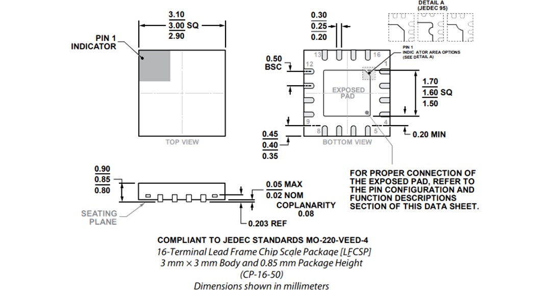 Mechanical Drawing - Analog Devices Inc. HMC241ALP3E SP4T Non-Reflective Switch