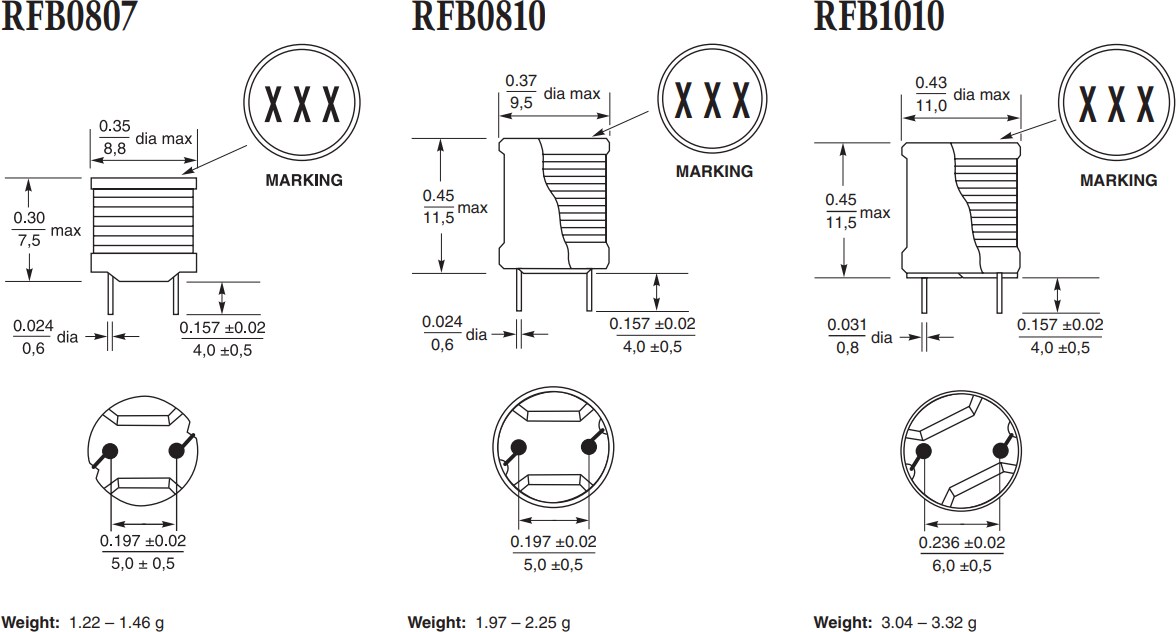 Mechanical Drawing - Coilcraft RFB High Current Fixed Power Inductors