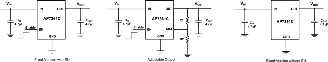 Application Circuit Diagram - Diodes Incorporated AP7361C LDO Adjustable & Fixed-Mode Regulators