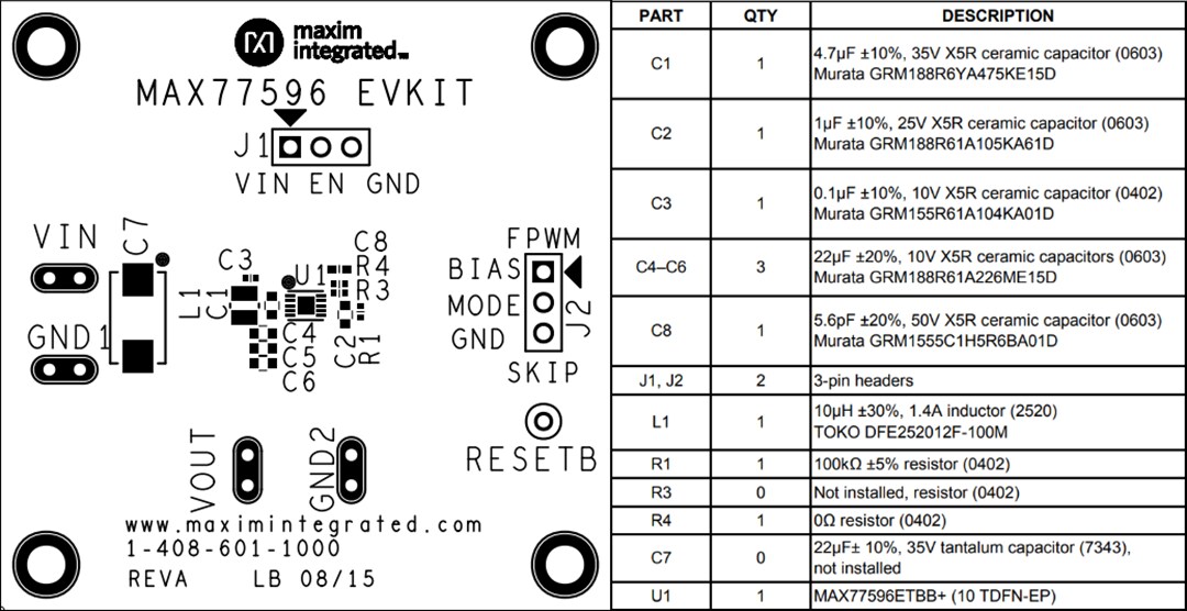 Mechanical Drawing - Analog Devices / Maxim Integrated MAX77596EVKIT Evaluation Kit