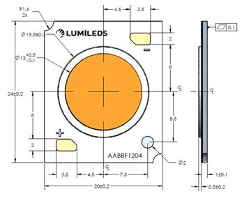 Mechanical Drawing - Lumileds LUXEON CoB Core Range (Gen 3)