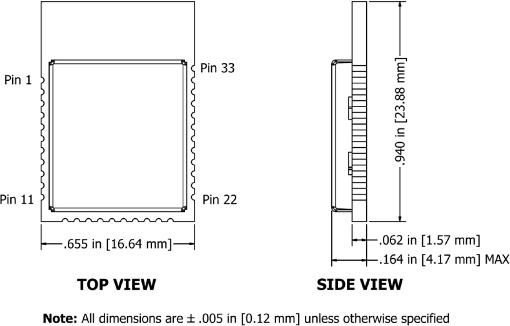 Mechanical Drawing - CEL B1010SP0 MeshConnect™ Bluetooth Smart Mini Modules