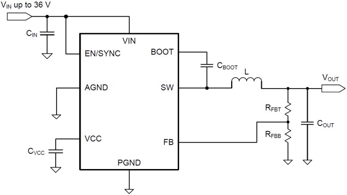 Schematic - Texas Instruments LMR23625/LMR23625-Q1 Step-Down Converter