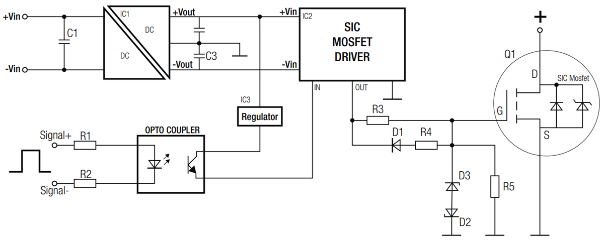 Application Circuit Diagram - RECOM Power 2W SIP7 DC/DC Converters for SIC Applications
