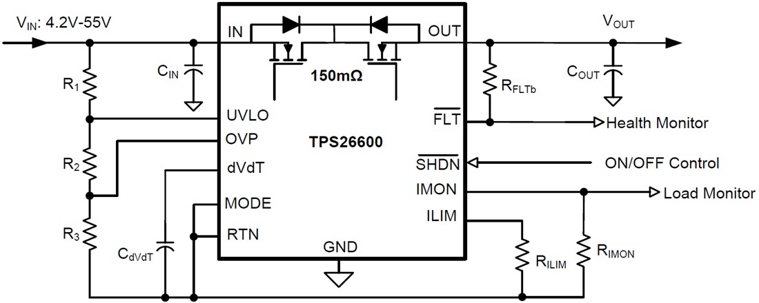 Schematic - Texas Instruments TPS2660x 60V 2A Industrial eFuse