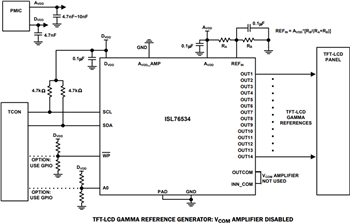 應用電路圖 - Renesas Electronics ISL76534可編程LCD伽瑪緩衝器