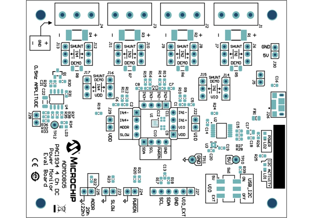 Mechanical Drawing - Microchip Technology PAC1934 DC Power Monitor Evaluation Board