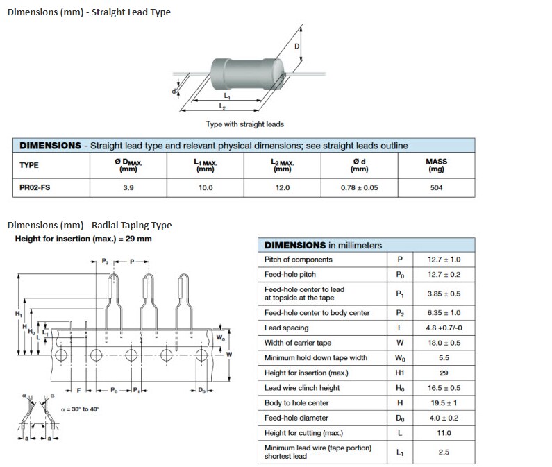 機械製圖 - Vishay / BC Components PR02-FS可熔斷金屬膜電阻器