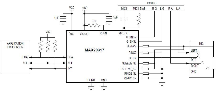 Analog Devices / Maxim Integrated MAX20317 Universal 3.5mmØ Accessory Management IC