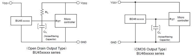 Application Circuit Diagram - ROHM Semiconductor BU45K/BU46K Series Voltage Detector ICs