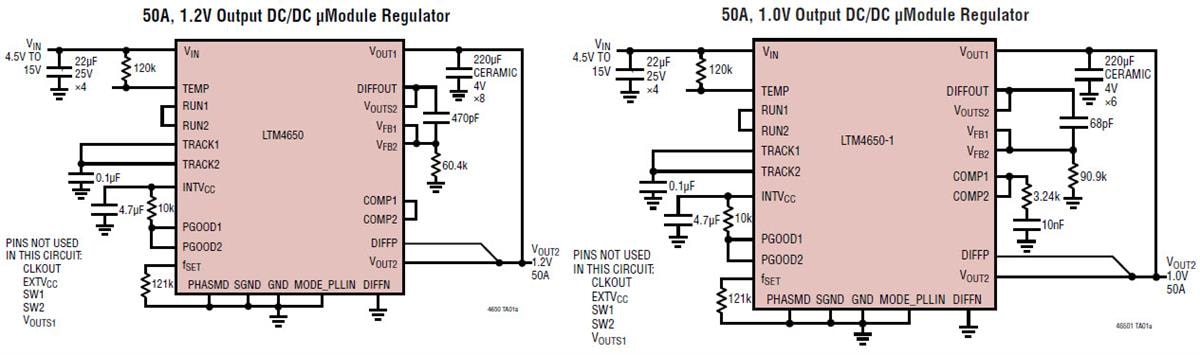 應用電路圖 - Analog Devices Inc. LTM4650/1 DC/DC μModule®穩壓器