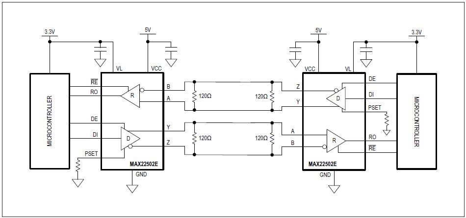 Application Circuit Diagram - Analog Devices / Maxim Integrated MAX22502E RS-485/RS-422 Transceiver
