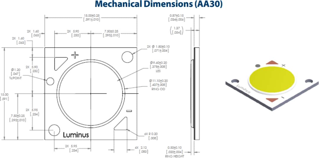 Mechanical Drawing - Luminus Devices CLM-9 COB  & CXM-9 XNova™ COB Array White LEDs
