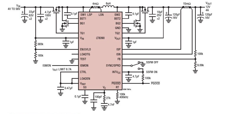 Application Circuit Diagram - Analog Devices Inc. LT8390 Synchronous Buck-Boost Controllers