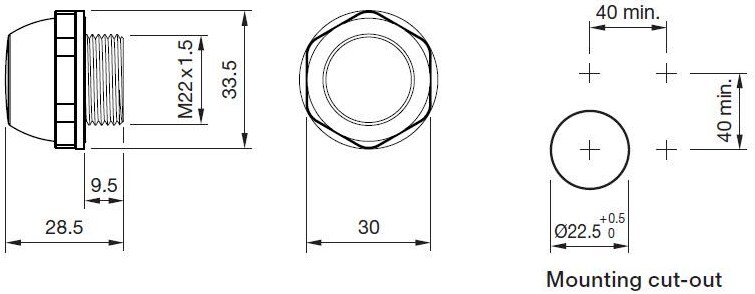 Mechanical Drawing - EAO Series 14 Indicators with IP69K & IK07 Requirement