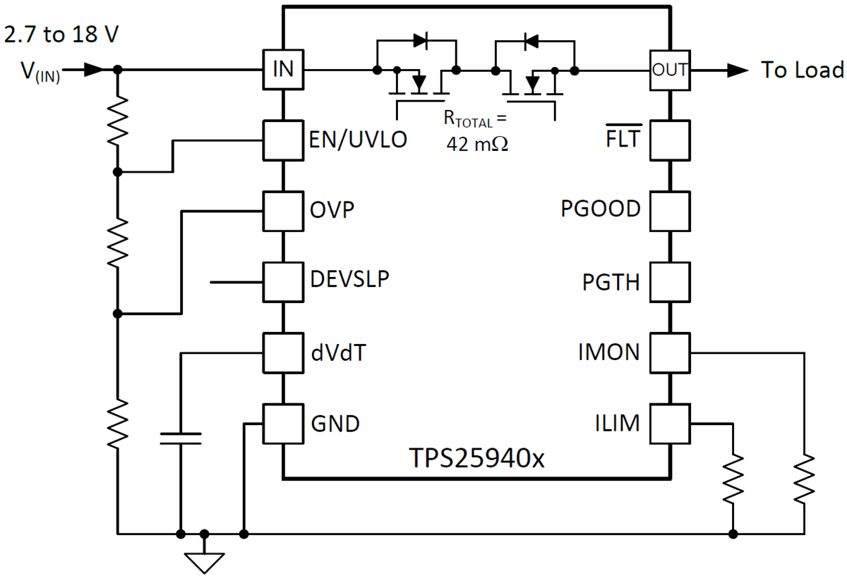 Schematic - Texas Instruments TPS25940/TPS25940-Q1 eFuse Power Switch