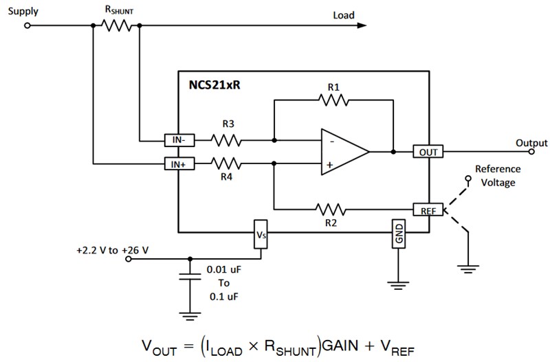 Schematic - onsemi NCS21xR & NCV21xR Current Shunt Monitors
