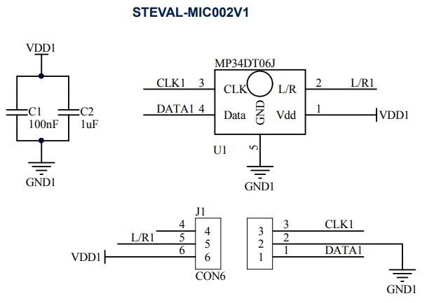 Schematic - STMicroelectronics STEVAL-MIC002V1 Microphone Coupon Board