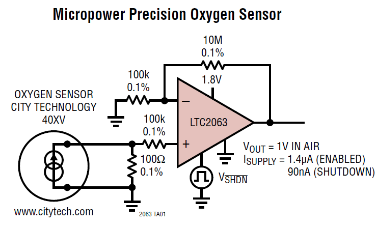應用電路圖 - Analog Devices Inc. LTC2063零漂移運算放大器