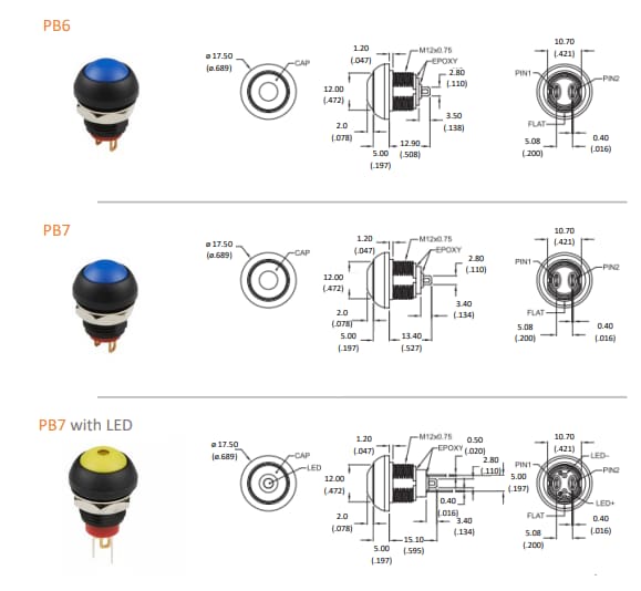 機械製圖 - TE Connectivity / Alcoswitch IP68超迷你型按鈕開關