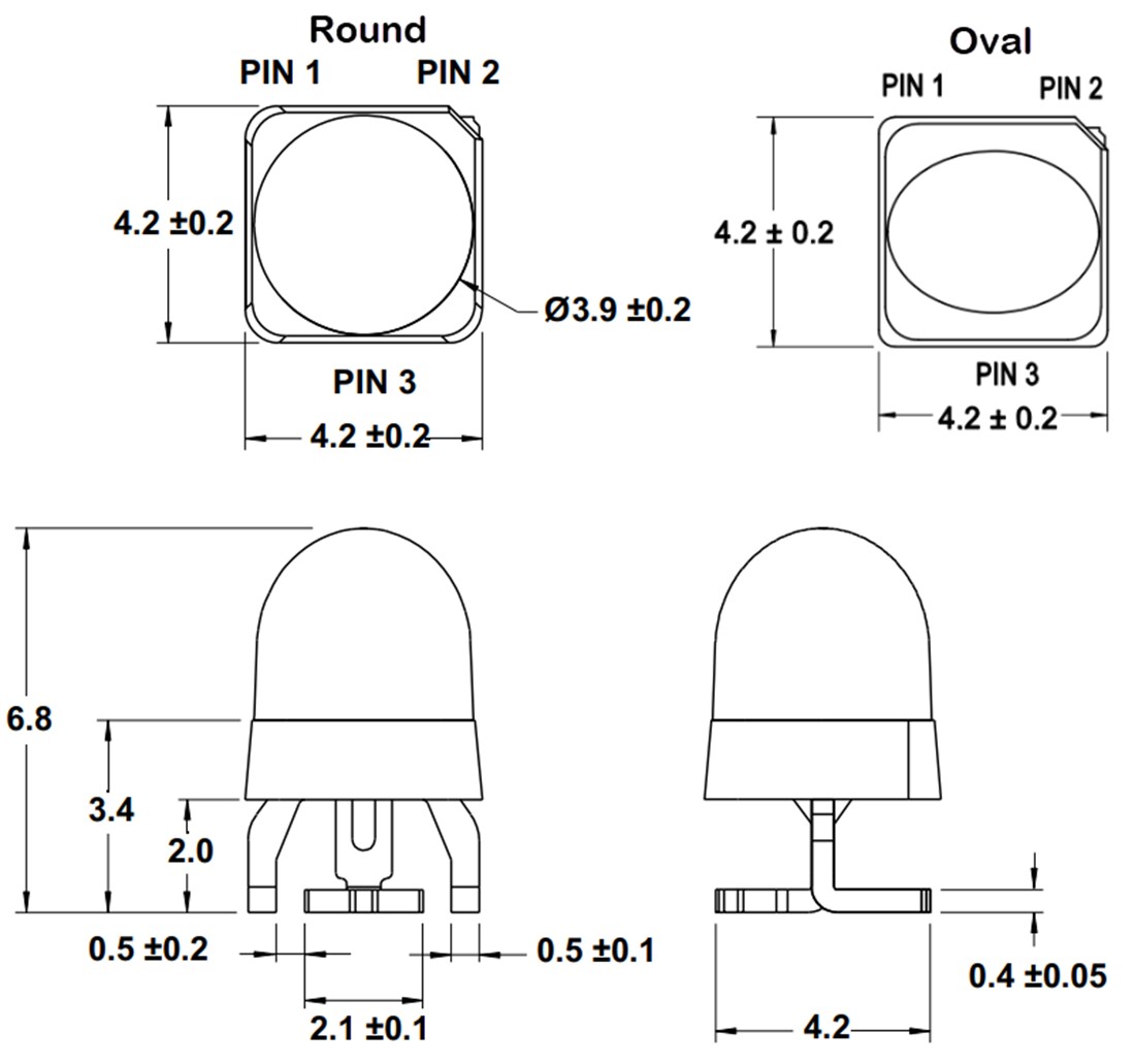 Mechanical Drawing - Broadcom High-Brightness SMT Round & Oval LED Lamps