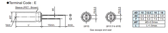 Mechanical Drawing - Chemi-Con KXF Ultra-Mini Aluminum Electrolytic Capacitors