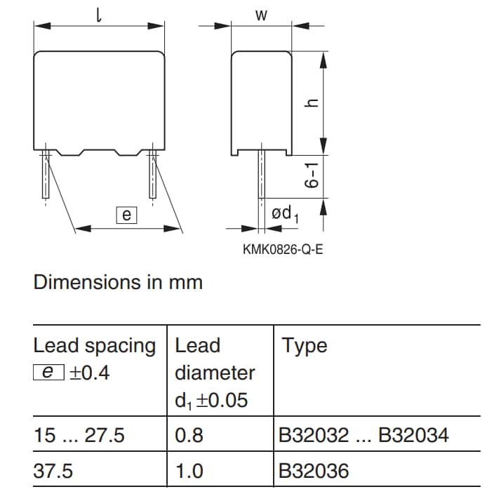 機械製圖 - EPCOS / TDK MKP系列B3203x EMI抑制電容器