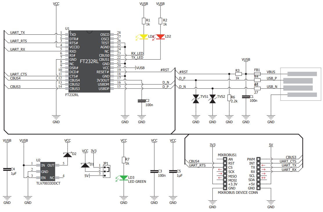 Schematic - Mikroe USB UART 4 Click Board