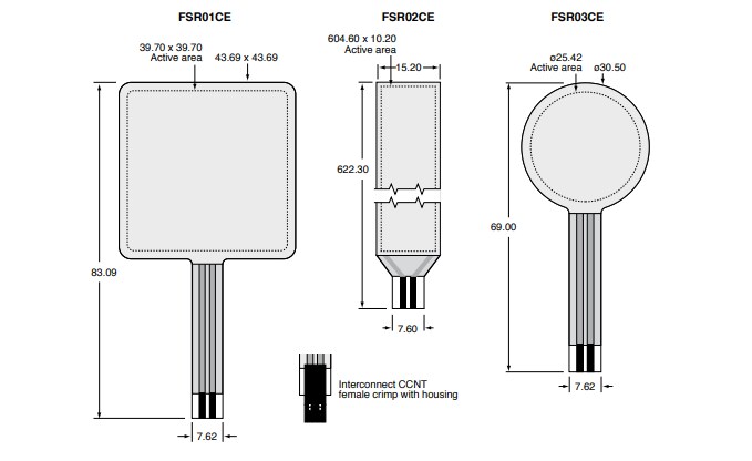 Mechanical Drawing - Ohmite FSR Force-Sensing Resistors