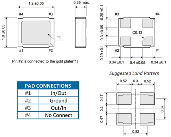 Mechanical Drawing - ECS ECX-1210B 32.768KHz SMD Tuning Fork Crystals