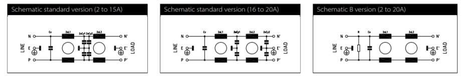 Schematic - TE Connectivity / Schaffner FN 9255 IEC C14 & C20 Inlet Filters