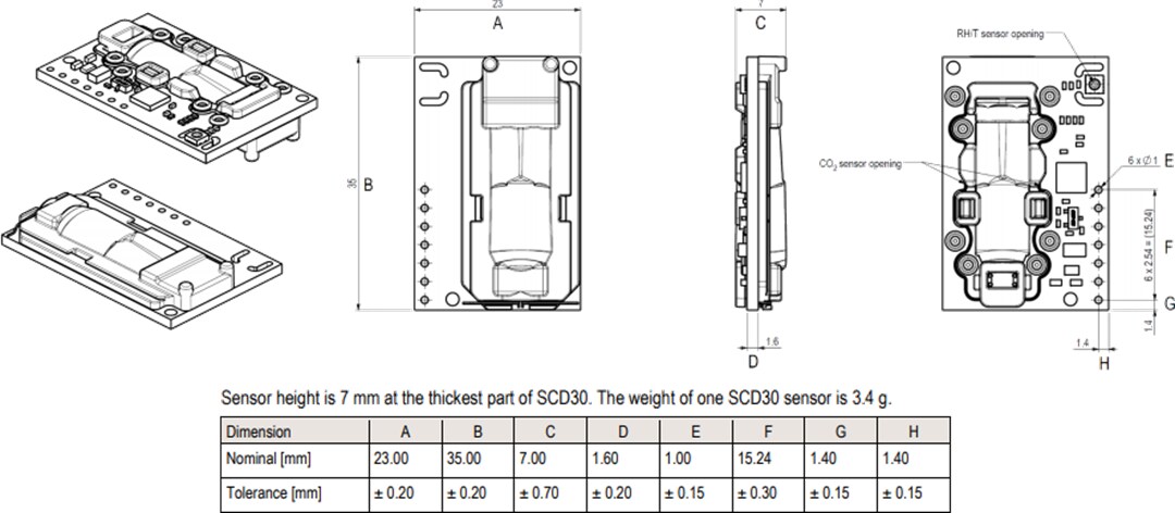 機械製圖 - Sensirion SCD30感應器模組