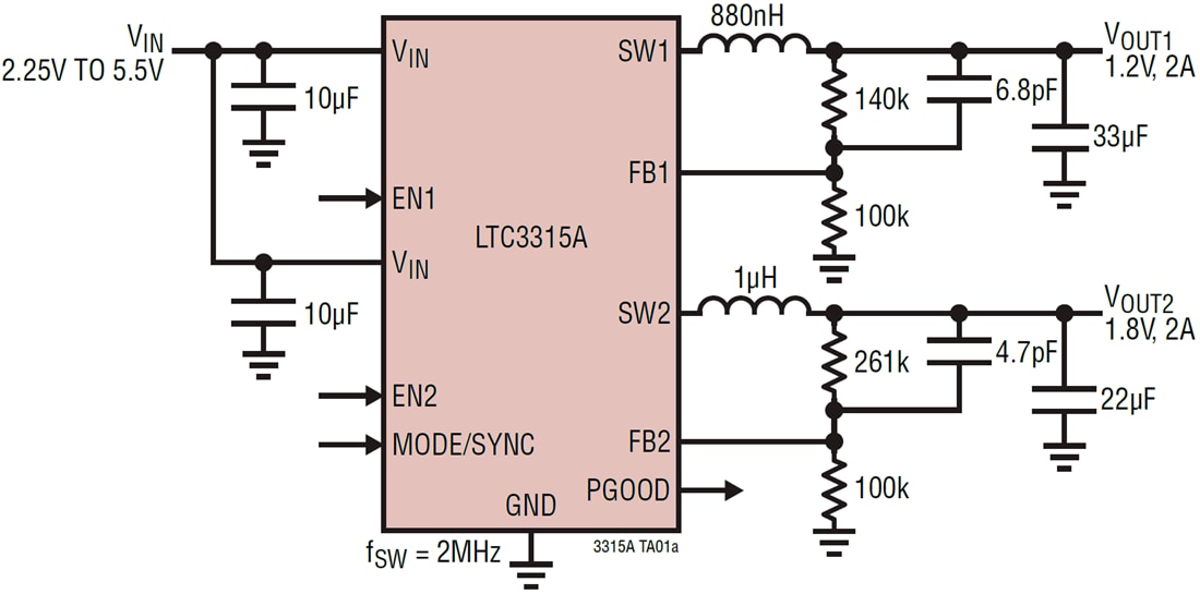 應用電路圖 - Analog Devices Inc. LTC3315A同步降壓轉換器