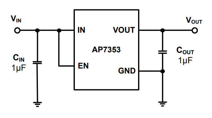 Application Circuit Diagram - Diodes Incorporated AP7353 Low Noise Low Dropout Regulators