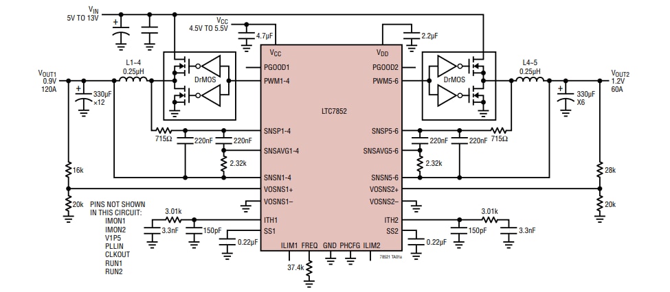 應用電路圖 - Analog Devices Inc. LTC7852開關控制器