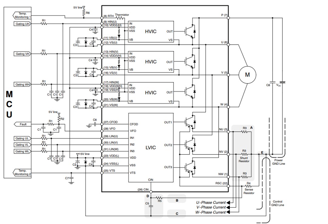 Application Circuit Diagram - onsemi NFAL5065L4BT & NFAL7565L4BT SPM® 49 Power Modules