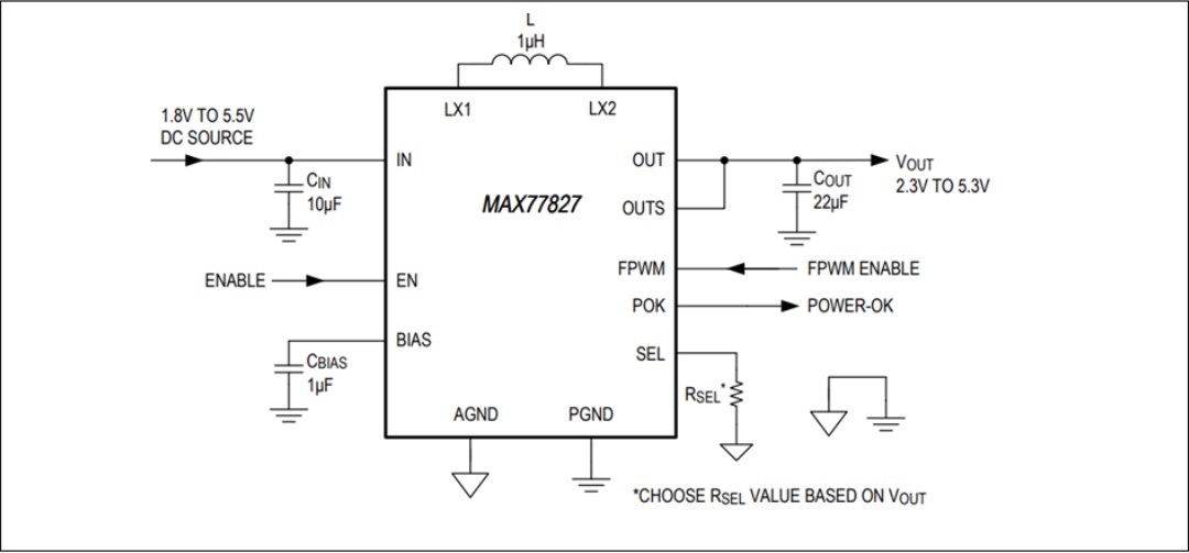 應用電路圖 - Analog Devices / Maxim Integrated MAX77827開關型升降壓轉換器