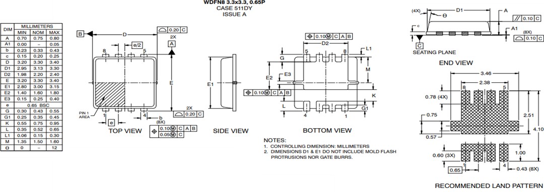 Mechanical Drawing - onsemi NVTFS010N10MCL 100V 53A Automotive Power MOSFETs