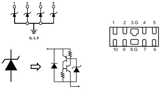 結構圖 - Littelfuse SP3420 TVS二極體陣列