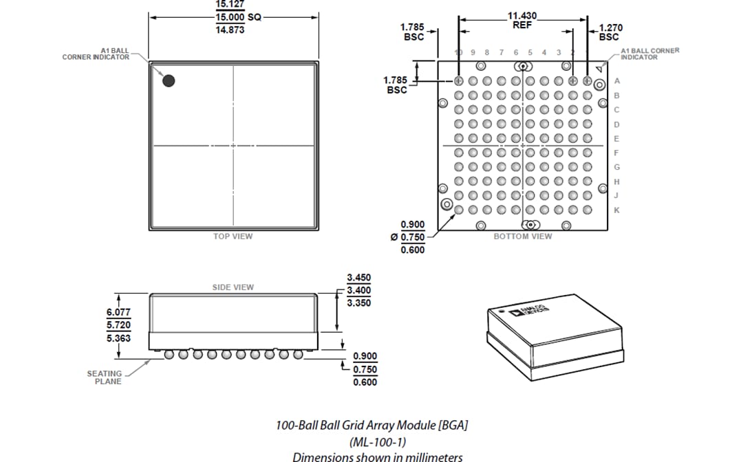 機械製圖 - Analog Devices Inc. ADIS16500精密迷你型MEMS IMU