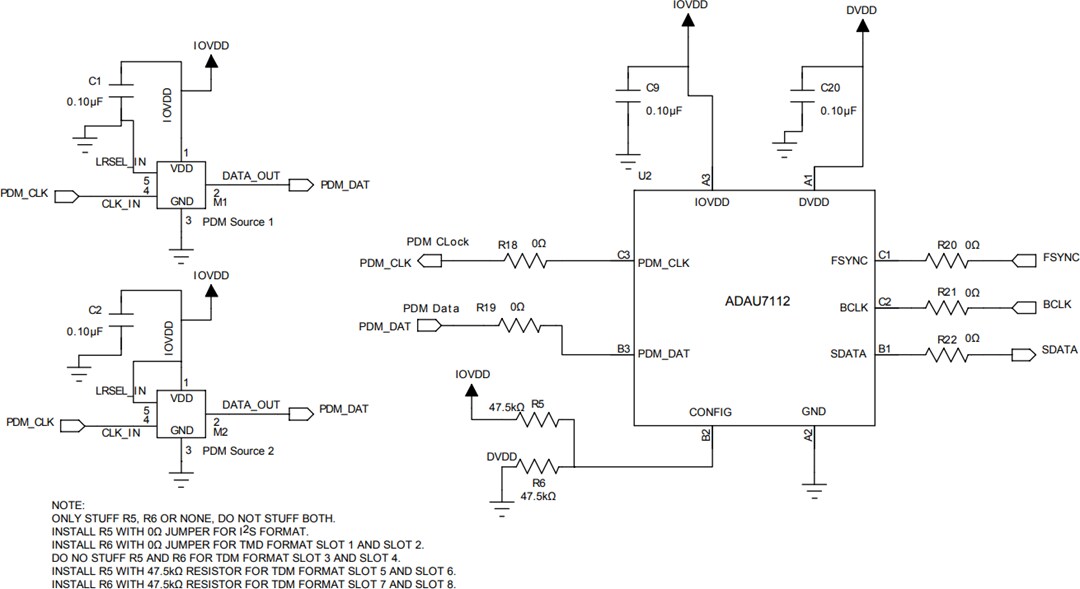 Application Circuit Diagram - Analog Devices Inc. ADAU7112 Stereo PDM to PCM Converter
