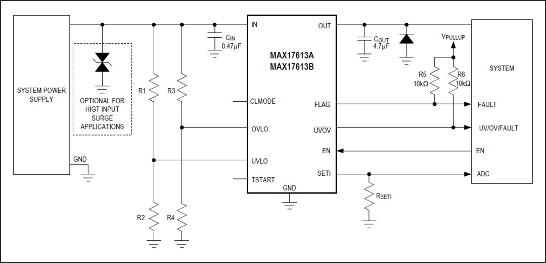 應用電路圖 - Analog Devices / Maxim Integrated MAX17613系統保護IC