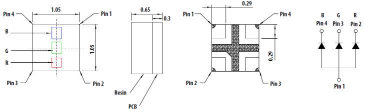Mechanical Drawing - Broadcom HSMF-C116 Tricolor ChipLED